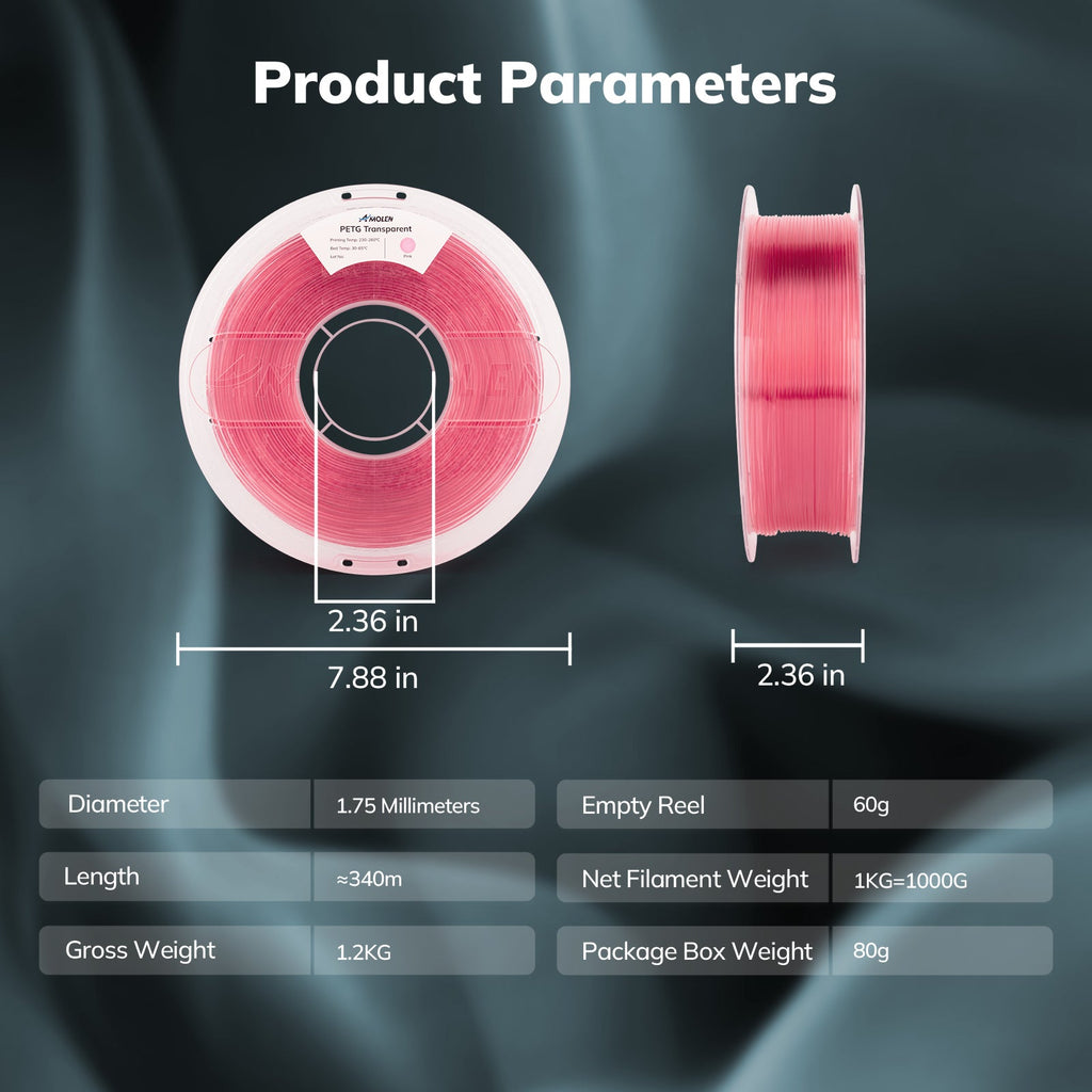 PETG Transparent 1.75mm, 1KG/2.2LB