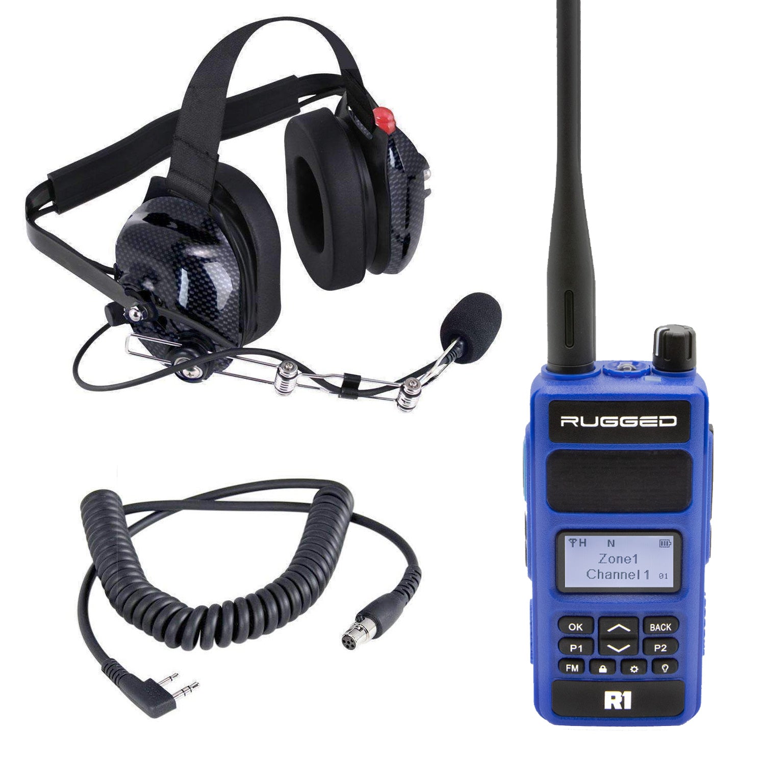 Crew Chief - H42 Spotter Headset and Rugged Handheld Radio Package - Single Radio with Nitro Bee X / R1 Business Band Handheld - Digital and Analog / Blue