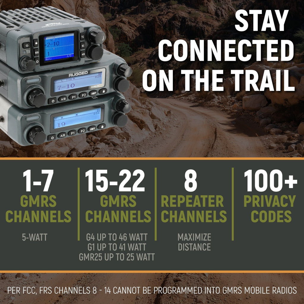 GMRS Mobile Radio Kit for Jeep Wrangler TJ LJ and JK - JK 2-Door (11-18) and TJ (97-06) and LJ (04-06) / G1 Waterproof
