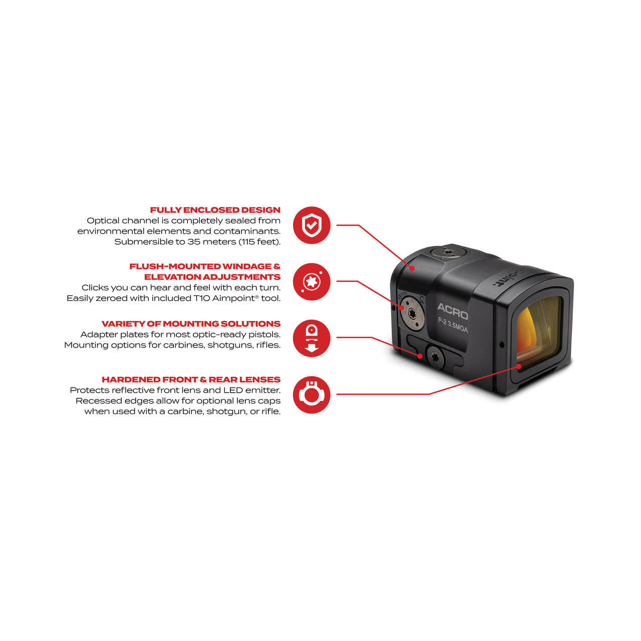 Aimpoint Acro P2 | Red Dot Reflex Sight  w/ Fully Enclosed Body & 5 Year Battery Life