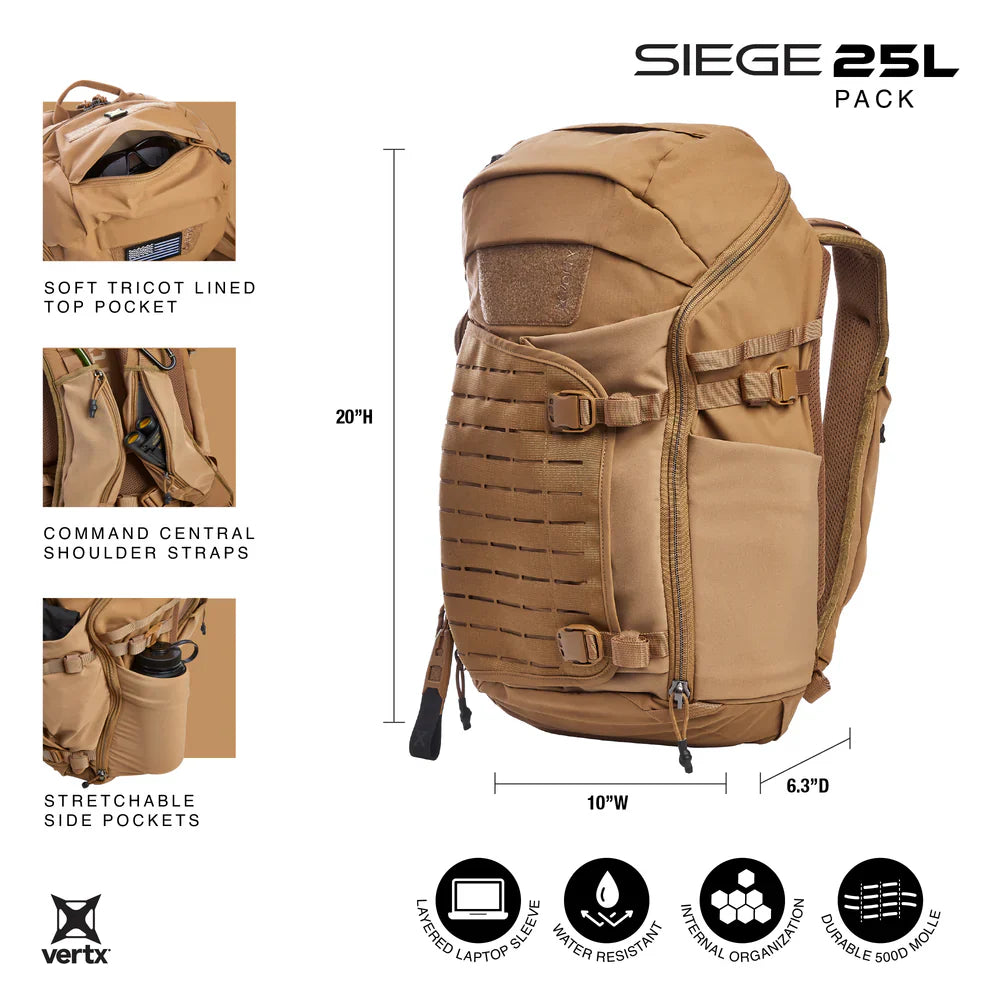 Vertx Siege 25L | Rapid Access CCW & Expandable Helmet Storage | Mission-Ready