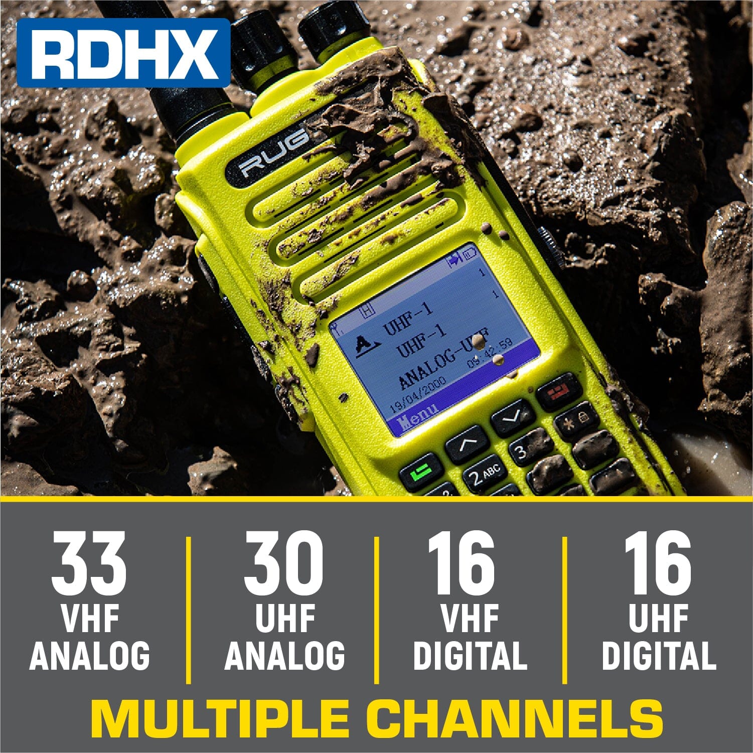 WATERPROOF - Rugged RDH-X - Business Band Two Way Handheld Radio - Digital and Analog - Black